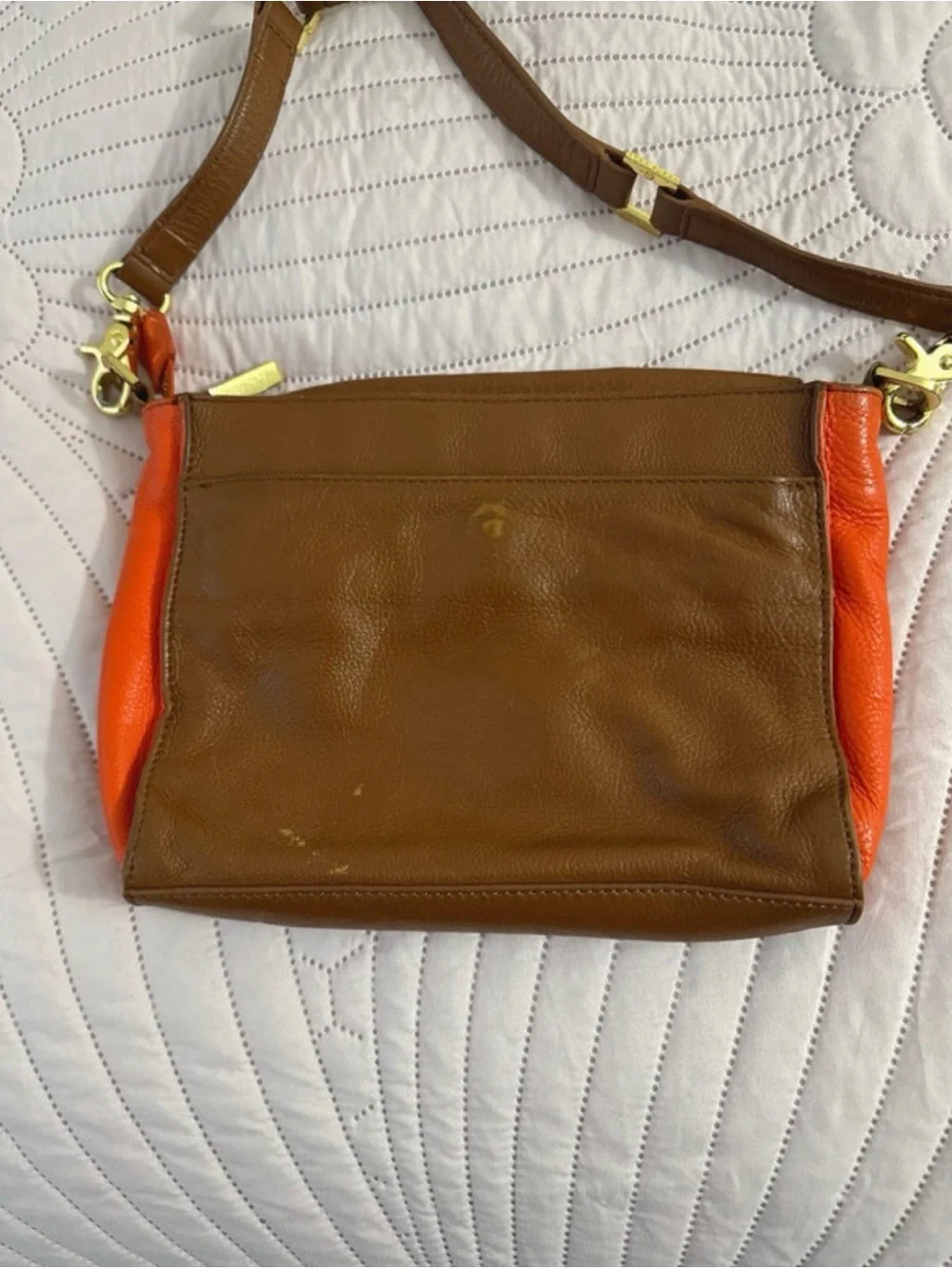 Vintage Tory Burch Brown Leather Crossbody with Orange Side Panels